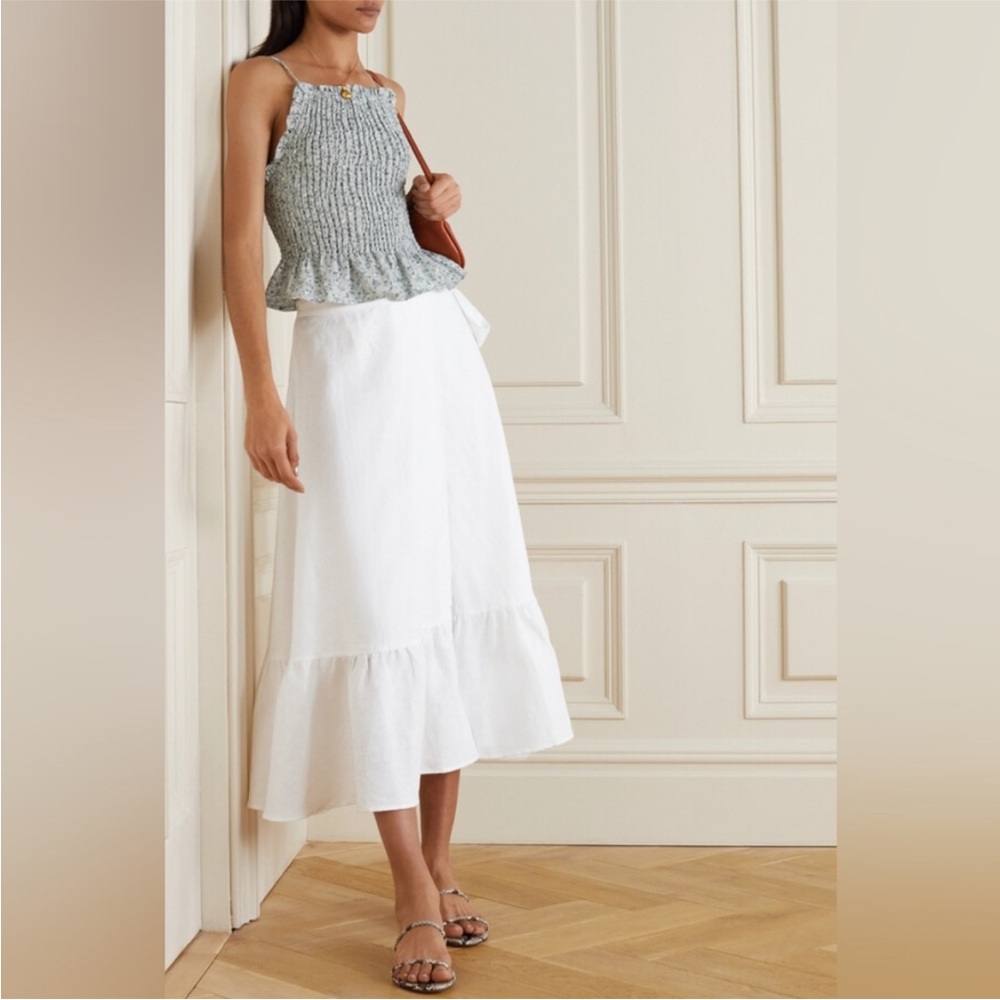 NWT Reformation Julep Linen Wrap Midi Skirt (date white)